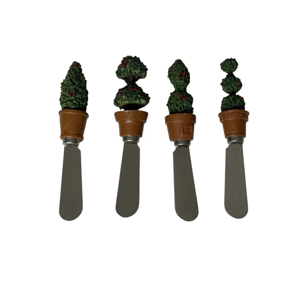 Topiary Christmas Tree Cheese/Butter Spreaders Resin & Stainless Steel Set of 4
